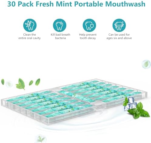Mouthwash Travel Size Portable Packets to Go, Alcohol & Fluoride Free Fresh Mint MouthwashStrips for Superior Oral Hygiene,30 Individual Disposable Mouthwash Packs(Pack of 30)