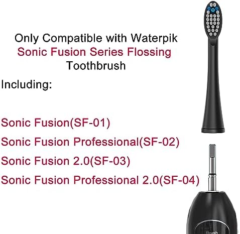 Replacement Flossing Toothbrush Heads(6-pc) Fit for Waterpik Sonic Fusion 2.0 SF-01, SF-02, SF03 & SF-04 Tooth Brush Refill Pisoniclea(SF-Black)