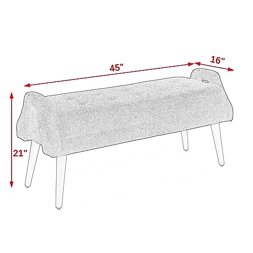 ECLYL Teddy Velvet Armrest Bench is Soft and Comfortable, with Dark Brown Wooden Legs That are Sturdy and Durable,inBedroom, Living Room, Family Room (Green)