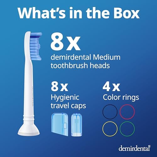 Replacement Heads - Compatible with Philips Sonicare Replacement Heads - Medium Replacement Toothbrush Head - Replaces HX6015/03 SimplyClean Toothbrush Heads - White - 8 Pcs