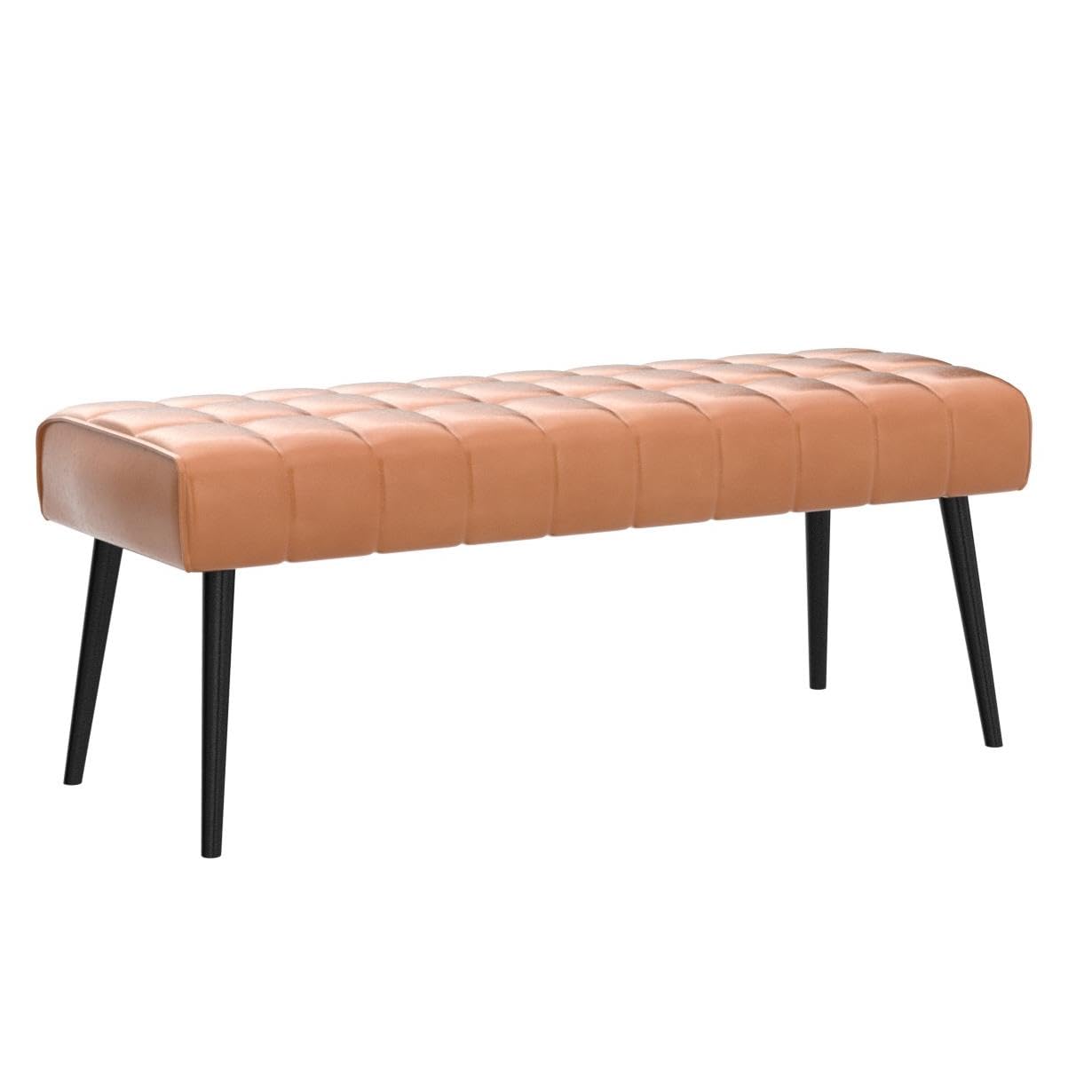 LUE BONA Entryway Bench, 44.5'' Leather Upholstered Bedroom Benches, End of Bed Bench with Metal Legs, for Decorative, Living Room, Dining Room, Whiskey Brown