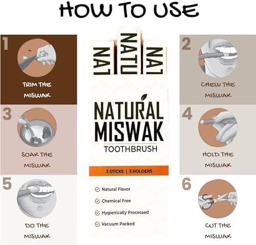 Miswak Sticks for Teeth, Natural Toothbrush, No Toothpaste Needed, Miswak Toothbrush Stick also known as Siwak Chew Sticks for Humans, Meswak, مسواك