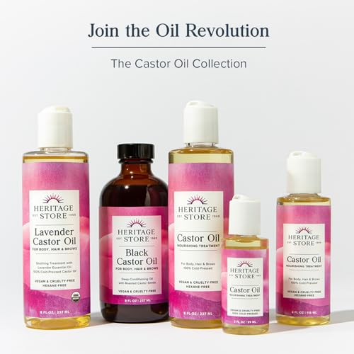 Heritage Store Castor Oil, Nourishing Hair Treatment, Deep Hydration for Healthy Hair Care, Skin Care, Eyelashes & Brows, Castor Oil Packs & More, Cold Pressed, Hexane Free, Vegan & Cruelty Free, 16oz