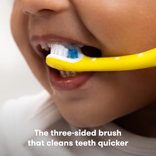 Frida Baby Triple-Angle Toothhugger Training Toddler Toothbrush | Toddler Toothbrush 2 Years and Up, Cleans All Sides at Once | 2 Pack (Yellow + Pink)