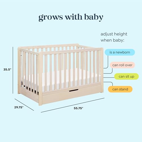 Carter’s by DaVinci. Colby 4-in-1 Convertible Crib with Trundle Drawer in Washed Natural, Greenguard Gold Certified, Undercrib Storage