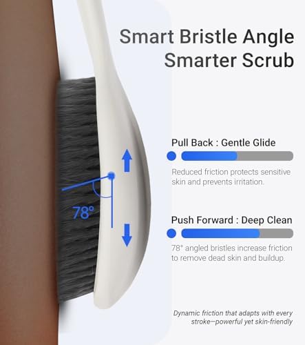 surlees Back Scrubber for Shower for Men & Women 17" | Body Brush for Wet & Dry Brushing | Exfoliating Body Scrubber & Back Brush | Shower Brush with Long Handle for Cellulite & Acne