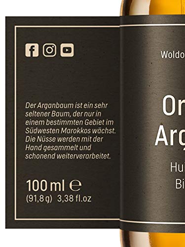 Organic Argan Oil Cold Pressed 3.4 Fl Oz - Moroccan Beauty Oil for Hair, Skin, Nails & Face, Vitamin E Rich, Non-Greasy, Natural Moisturizer
