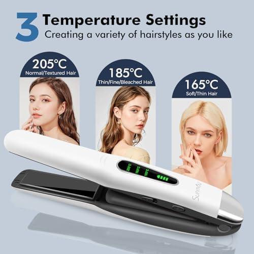 SUNMAY Cordless Hair Straightener, Portable Mini Flat Iron Hair Straightener for Travel, 20s Fast Heating, 5000mAh USB-C Rechargeable, Dual Voltage Hair Straighteners and Curlers 2 in 1 for Women