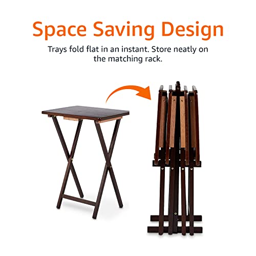 Amazon Basics Classic Foldable TV Dinner Tray Table with Storage Rack, 14.6 L x 19 W x 26 H inch, Espresso, 4-Pack
