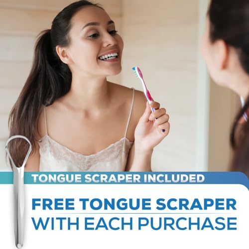 Oral Probiotics & Tongue Scraper for Bad Breath Support - Chewable Dental Probiotic for Teeth & Gums & Fresh Breath - 6 Probiotic Strains - BLIS M18 - Supportive Oral Probiotic - Mint Flavored - 60ct