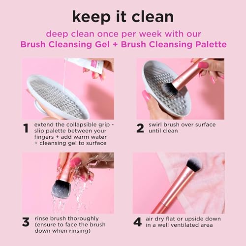 Real Techniques Vivid Escape Glow-To-Go Travel Makeup Brush 6 Piece Set, Mini Size Makeup Brushes For Eyeshadow, Concealer, Contour, & Blush, Includes Mirror Cosmetic Case, Cruelty-Free & Vegan