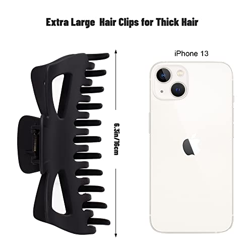 Extra Large Claw Clips for Thick Hair, 6.3 Inch Strong Hold Matte Jumbo Accessories for Women Long Curly Hair Cute Nonslip Big Jaw Clip French Giant Hair Clip 4 Pack (Black, Brown leopard)