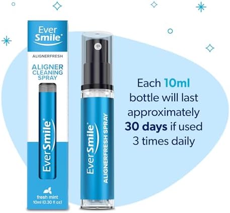 EverSmile AlignerFresh Cleaning Spray for Invisalign and All Clear Aligners and Retainers – On-the-Go Cleaning & Teeth Whitening, Kills Bacteria, Fights Bad Breath – Mint Flavor, 10ml (2 Pack)