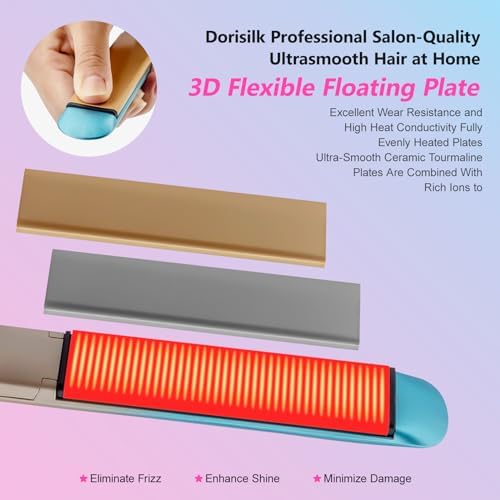 DORISILK Colorful Flat Iron 450 Degrees, Ceramic Hair Straightener and Curler 2 in 1, 30s Fast Heat Straightening Iron for Hair, Dual Voltage Hair Iron 1 Inch Salon Control Temp Gift for Women Girls