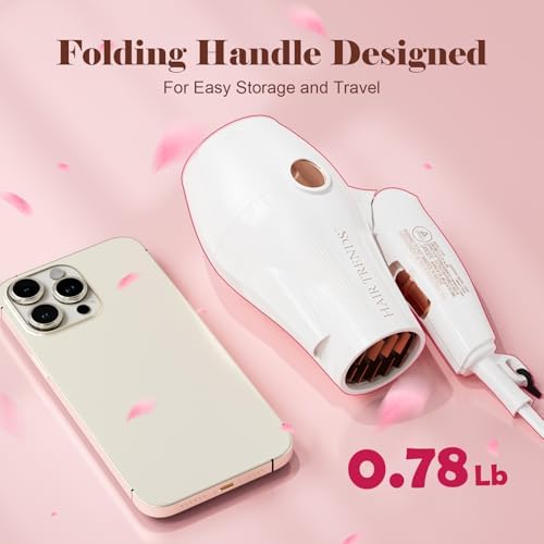 Travel Hair Dryer Mini with Diffuser&Concentrator,110~250V Dual Voltage Hair Dryer Blow Dryer Mini Size for European Travel, Portable Blow Dryers for Women and Men with EU Plug