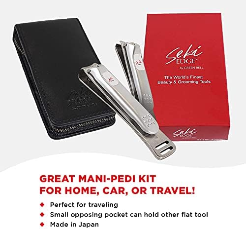 Seki Edge Craftsman Luxury 2-Piece Grooming Kit (SS-3101) - 2 Piece Luxury Premium Nail Clipper Set Includes Pair of Stainless Steel Fingernail Clippers & Toenail Clippers in Synthetic Leather Case