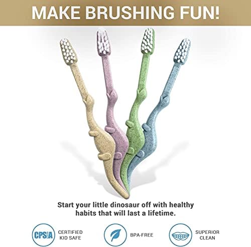 ROARex® All-Natural Eco Friendly Kids Toothbrush Made from Plants - Dinosaurs 4-36m - Baby to Toddler - Blue/Green - 4pk | 1% for The Planet Product