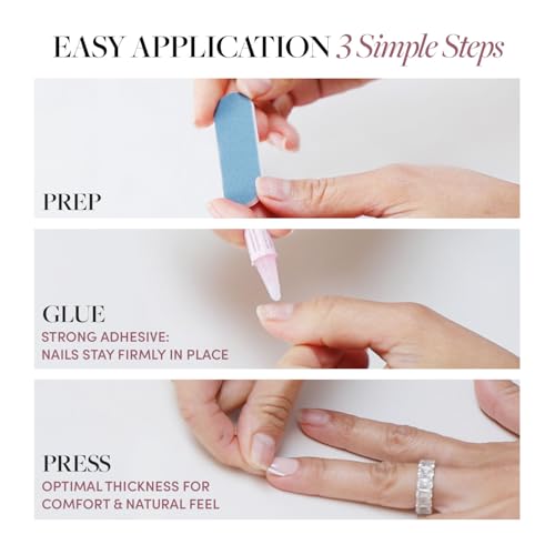 Glamnetic Press On Nails - Classy French | Medium Square Fake Nails, Trendy Micro French Tip, Reusable | 15 Sizes - 30 Nail Kit