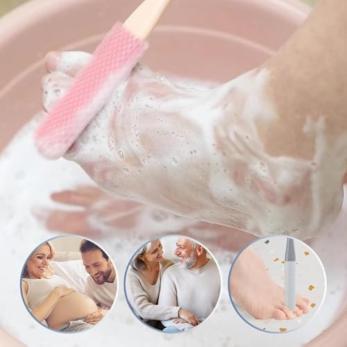 Toe Gap Cleaning Brush, Upgrade Long Handle Silicone Toe Crevice Soft Rubber Cleaner, Exfoliating Brush in Shower, Soft Cleaning Bath Brush Feet Cleaner Scrub Foot Care for Seniors, Elderly (Gray)