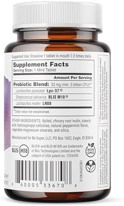 SuperTeeth Chewable Dental Probiotic for Adults & Kids | Support Healthy Teeth & Gums | Oral Health | Fights Bad Breath | BLIS M18 | 30 Mint Flavored Tablets | Fluoride & Sugar Free | Vegan Supplement