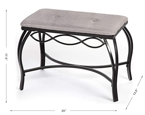 Mango Steam Heather Gray Shoe Bench - Vanity Seat for Makeup Room, Dressing Stool, Entryway Bench - Powder Coated, Upholstered, Space Saving