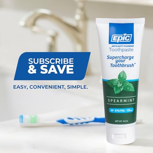 Epic Fluoride & Xylitol Toothpaste for Adults - 31% Xylitol for Clean Teeth - SLS Free Toothpaste with Fluoride for Oral Care - Spearmint Flavored, 4.9oz Tube (Pack of 2)