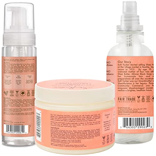 SheaMoisture Curly Hair Bundle: Frizz Free Mousse 7.5 Fl Oz, Curl Enhancing Smoothie 12 Oz, Hold & Shine Mist 8 Fl Oz for Styling