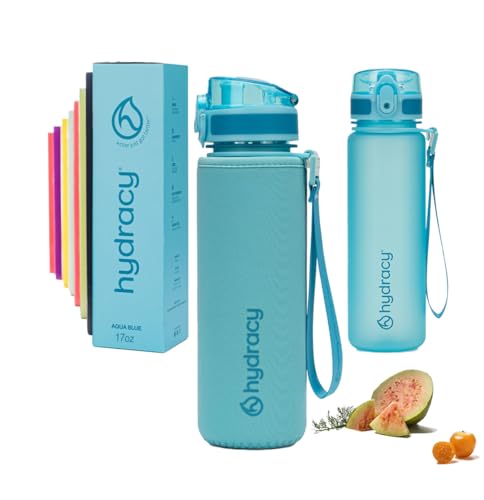 Hydracy Water Bottle with Times to Drink & Straw - Large 32 Oz BPA Free Motivational Water Bottle & No Sweat Sleeve -Leak Proof Gym Bottle with Time Marker - Ideal Gift for Fitness, Sports & Outdoors