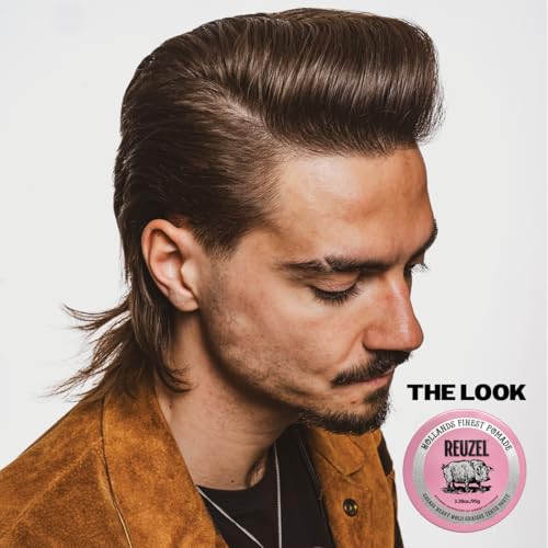 REUZEL Pink Grease Pomade, Strong All Day Hold, Oil-Based Styling Wax, Medium Shine and Flake Free, Easy To Wash Out, For All Hairstyles
