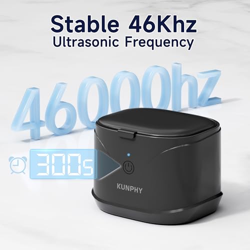 Ultrasonic Retainer Cleaner, KUNPHY 46KHz Professional Ultrasonic Cleaner 7.5Oz, Retainer Cleaner Machine for Dentures, Braces, Aligner, Dental Appliances (Black)