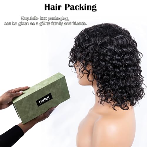 OnePart human wigs short water wave wig with bangs WWM2367M 100% brazilian virgin human hair machine made glueless for black women natural black 12inch