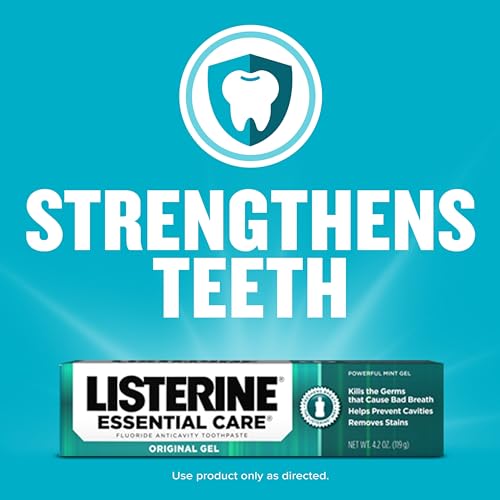 Listerine Essential Care Toothpaste, Bad Breath Treatment, Cavity Prevention, Fluoride Toothpaste; Powerful Mint Flavor, 4.2 oz, 6 Pack