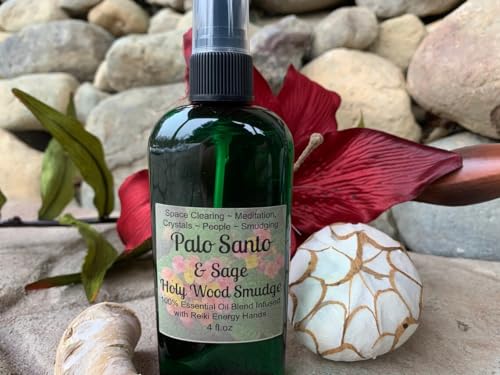 Palo Santo Sage Smudge Spray, Energy Clearing,Holy Wood, Psychic Protection Spray,Essential Oil Smudge,Smokeless,Liquid Smudge 4 oz (1 Bottle 4 oz)