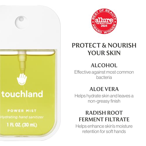 Touchland VANILLA INDULGENCE Body and Hand Essentials (Vanilla Velvet Body & Hair Fragrance Mist, 2 FL. OZ. + Vanilla Blossom Hydrating Hand Sanitizer Spray 1FL.OZ.), Travel Size Set