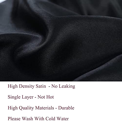 Satin Silk Bonnet Hair Cap: 2pcs Bonnets for Kids with Elastic Tie Band Adjustable Straps for Sleeping Sleep Comfortable - Stretchy Tie Band Hair Bonnets No Slip-Off (Black-Rosegold-K)