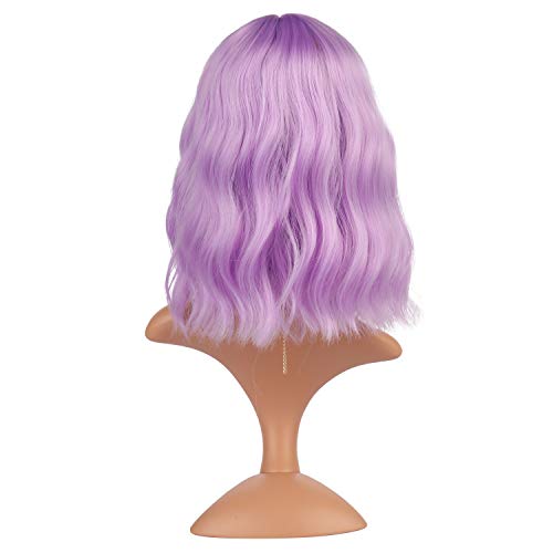 eNilecor Lavender Purple Wig Short Colorful colored Curly Wavy Synthetic Bob Wigs with Air Bangs 14" Natural Wigs for Women