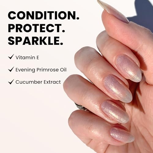 LONDONTOWN Shimmer Nail Highlighter - Multi-Dimensional Iridescent Finish Nail Polish Treatment, Vegan Cruelty Free, Shimmery Gold Soft Pink, Sunkissed - .40fl oz