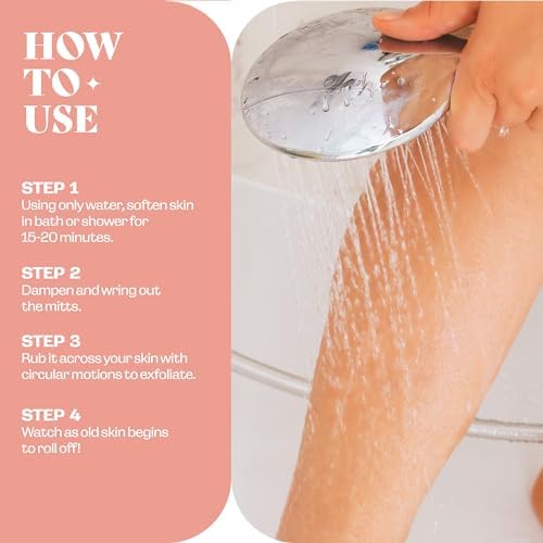 Exfoliating Glove (4 PCS) - Turkish Hammam Mitt for Bath, Exfoliating Body Scrubber Mitt, Dead & Dry Skin Remover for Body, Great for Spray Tan Removal, Smooth Skin Surface