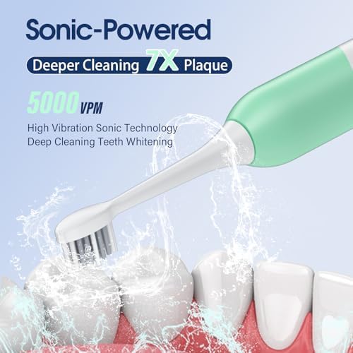 Electric Toothbrush for Adults, 5 Modes Sonic Toothbrush with 4 Brush Heads, 50000 VPM Deep Clean, 100-Day Battery Life, IPX7 Waterproof Rechargeable Toothbrushes Built-in Smart Timer, Green