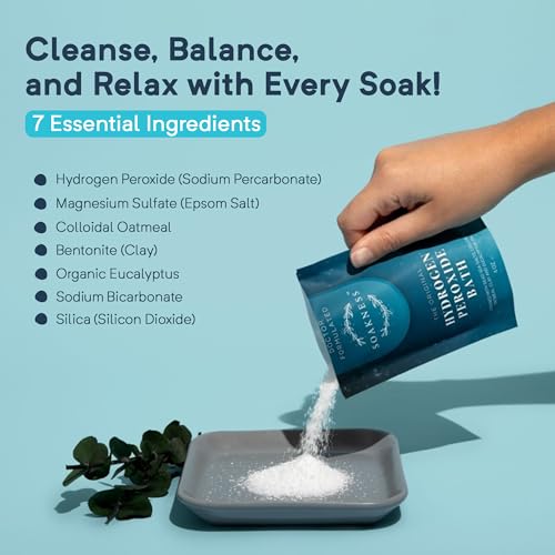 Hydrogen Peroxide Epsom Salt Bath Soak - USA-Made – Patented Bath Salts, Muscle Recovery, & Skin Detoxification – Magnesium Salts for Bathing - Doctor Formulated Pure Epsom Salt (12-Pack)