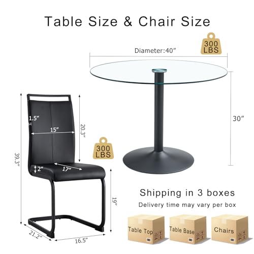 CGHIJDM 40" Round Dining Table Set for 4,5 Piece Dining Table Set,Glass Dining Table with 4 Cushioned Dining Chairs,Small Kitchen Table Set for 4 Ideal for Apartment