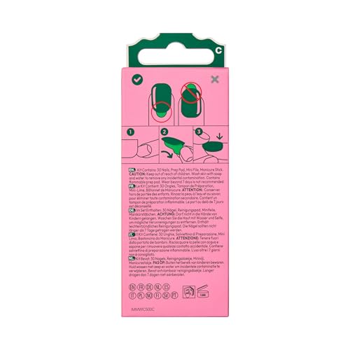 WICKED X imPRESS Press On Nails, New Improved Adhesive, Up To 10 Day Hold, ‘Unlikely Friendship’, Pink, Medium Almond, Includes 30 Fake Nails, 1 Prep Pad, 1 Manicure Stick, 1 Mini File