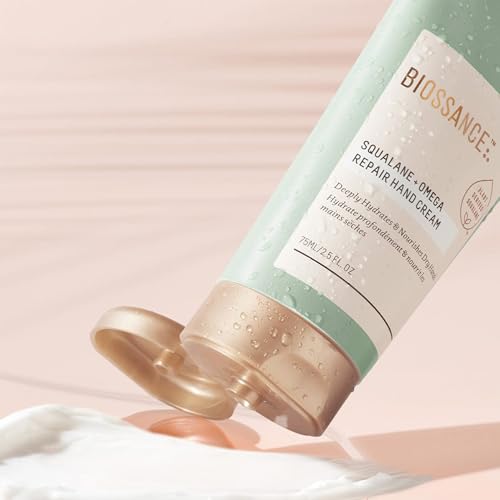 Biossance Squalane + Omega Repair Hand Cream – Deeply Moisturizes & Protects Dry Hands – Squalane, Omega-3,6,9, Vitamin E, Vegan Glycerin – Boosts Radiance – Strengthens Skin Barrier, 2.5 oz
