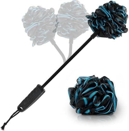 Vive Bendable Loofah on a Stick with Long Handle - Body Exfoliator Luffa & Long Handled Sponge - Back Scrubber & Bath Brush Lufa for Shower, Women, Men, Elderly - Handheld Loofa & Wall Hook Included