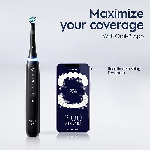 Oral-B iO Series 5 Rechargeable Electric Toothbrush with Visible Pressure Sensor to Protect Gums, 2 Minute Timer, 5 Cleaning Settings, 1 Replacement Toothbrush Heads, and Travel Case, Black