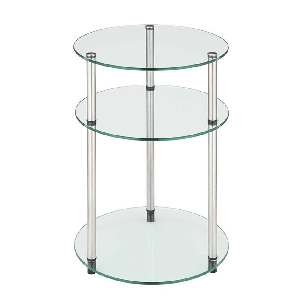 Convenience Concepts Designs2Go Classic Glass 3-Tier Round End Modern Contemporary Side Table with Storage Shelves for Living Room, Bathroom, Bedroom, 15.75"