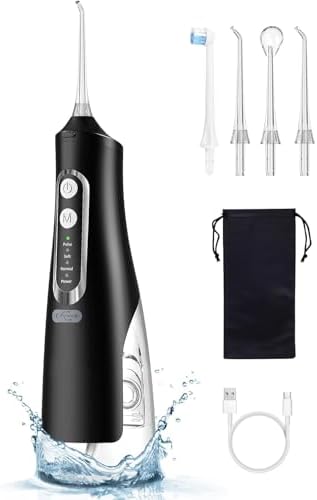 Water Dental Flosser Brush for Cleaning for Home Travel - 300ML Portable and Rechargeable IPX7 - Water Dental Flosser Teeth Pick - 4 Modes Cordless Oral Irrigator Waterproof