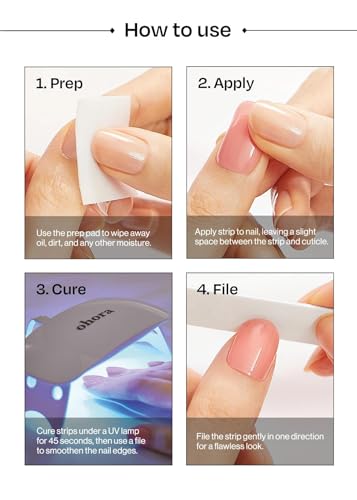 ohora Semi Cured Gel Nail Strips (N Bare Apricot) - Nude, Solid, Works with Any UV/LED Lamps, Salon-Quality, Long Lasting, Easy to Apply & Remove - Includes 2 Prep Pads, Nail File & Wooden Stick