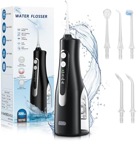 Water Dental Flosser Teeth Pick - 4 Modes Cordless Oral Irrigator - 300ML Portable and Rechargeable IPX7 Waterproof - Water Dental Piks for Cleaning for Home Travel - Oral Dental Care Fsa Hsa