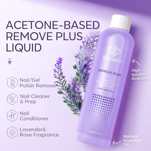 Modelones Nail Polish Remover, Acetone Gel Polish Remover with Jojoba Oil Fast Gentle Professional Removal for Nail Glue Acrylic Dip Powder Press On Nails Home Salon Gift for Women 8 Fl Oz, Lavender